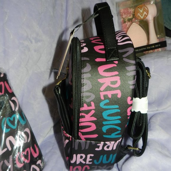 Juicy Coulture Love Letters 3 Peice Backpack, Pouch,Shoulder Bag Set Black NEW - Picture 8 of 15
